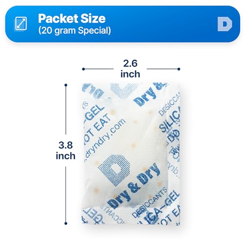 Image of Dry & Dry 20 Gram [50 Packets] Orange Indicating Silica Gel Packets Desiccants - Food Safe Silica Packs, Silica Gel, Silica Packets, Desiccant Packs for Food Storage
