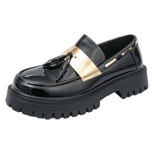 Men's Patent Leather Slip-On Platform Tassels Loafer Shoes Fashion Round Toe Low Top Lug Sole Non-Slip Business Dress Shoes for Party Business Dating Prom
