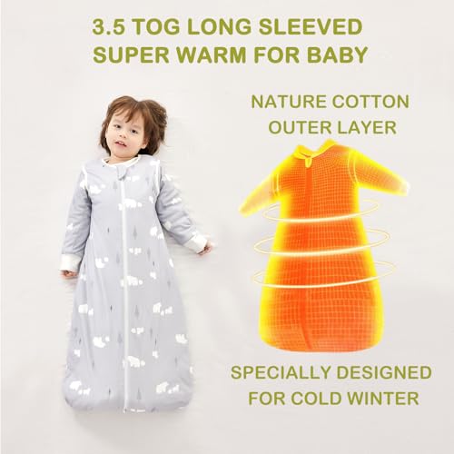 Image of 3.5 TOG Super Soft Winter Sleep Sack, 100% Cotton Thick Warm Baby Wearable Blanket for 0-6 Months, Bear, Size S