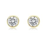 14 K oro amarillo redondo CZ bisel Stud Pendientes (6 mm, 7 mm)