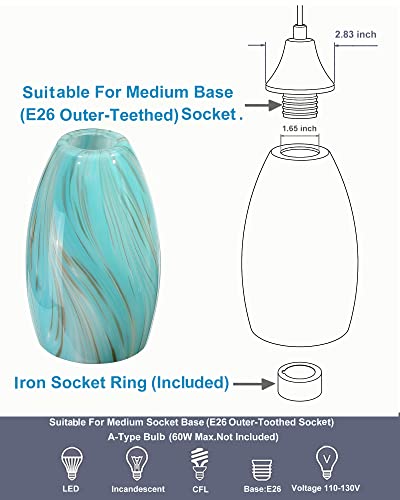 Image of Oval Glass Lamp Shade Only Art Glass Shades for Kitchen Island pendant Lights Glass Lamp Covers Light Fixture Replacement aqua color for Mini Pendant Ceiling Lights Chandelier