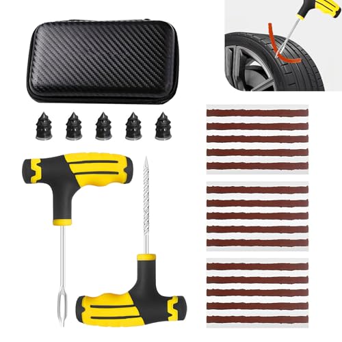 Foelony 22 PCS Tire Repair Kit, Heavy Duty Tire Flat Repair Tool with 2 T-Handle 15 Rubber Strings 5 Bolt, Punctures & Plug Flats Fix Tool with Storage Bag for Car, Motorcycle, ATV, UTV, Tractor