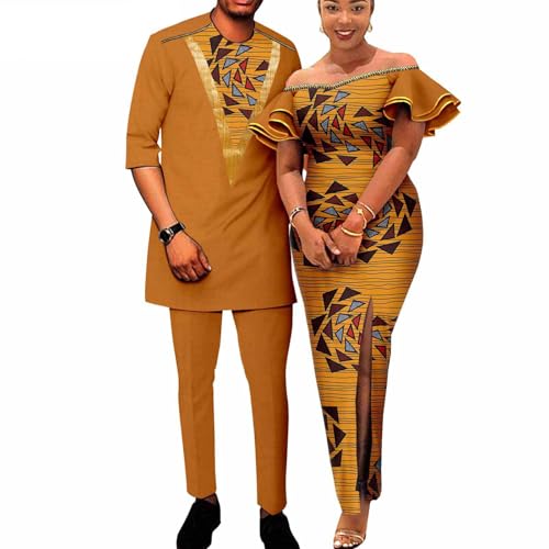Costume dashiki homme et robe femme assortis pour fête et mariage africain