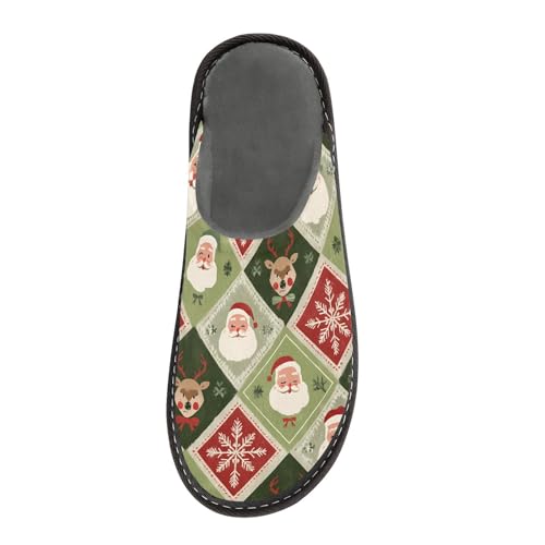 Slippers for Women Square Santa Claus Face Reindeer Head Snowflake Pattern Soft Winter Warm Shoes Indoor Outdoor Non-Slip House Travel Slippers3