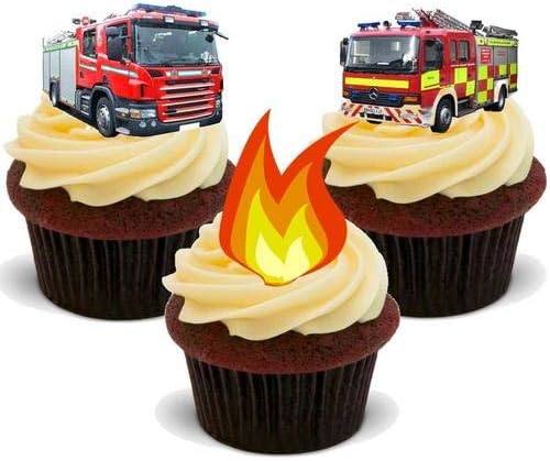 Fire Engine Fire Mix - 12 Edible Stand Up Premium Wafer Card Cake Toppers Decorations