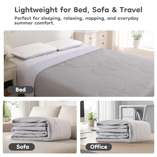 LaffyLo Cooling Blanket for Hot Sleepers, Lightweight Summer Quilt with Breathable Reversible Fabric for Bed, Couch, Dorm and Travel, Machine Washable, Twin Size 60"x80", White & Light Grey — view 4