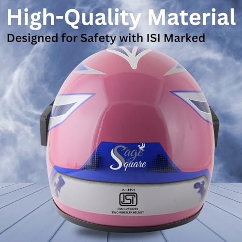 Image of Sage Square Audi Kimi Full Face Helmet | ISI Certified | Clear Visor | Comfort Inner Padding | Designed for Extra Comfort & Style (Pink Glossy- Blue Decal)