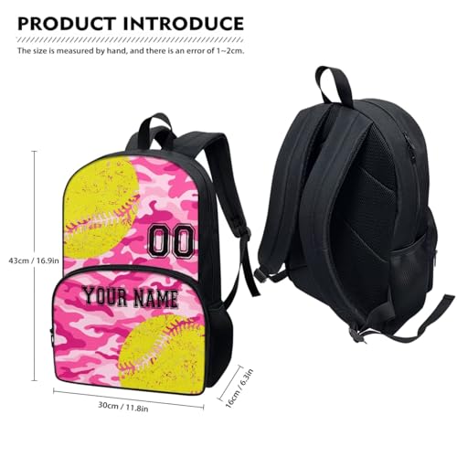 Big Student Softball Pink Camo Personalized School Backpack 17 Inch Schoolbag Book Insulated Lunch Bag Bookbag Pen Water Bottle Bag Stationery Pouch for Little Kids Girls Boys Teens2