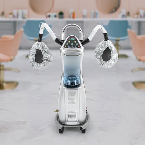 Image of Professional Hair Steamer, 650W Micro-Mist Hair Steamer Stand Hair Treatment Machine with Two Steam Caps for Hair Deep Care Hair Repair(Silver)