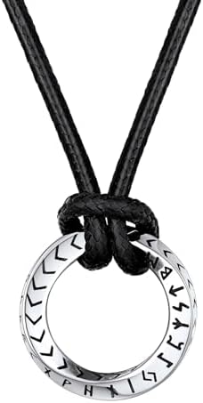 FaithHeart Men's Viking Necklace, Norse Runes Coin/Bar/Cross Leather Rope Stainless Steel Necklaces, Nordic Amulet Jewellery - With Gift Packaging