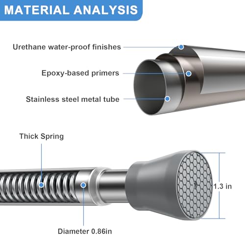 Image of Shower Curtain Rod 45-77 Inch Silver Shower Rod Tension Rod Adjustable Curtain Rod No Drilling Tension Curtain Rod Shower Rods for Bathroom Tension Shower Curtain Rod