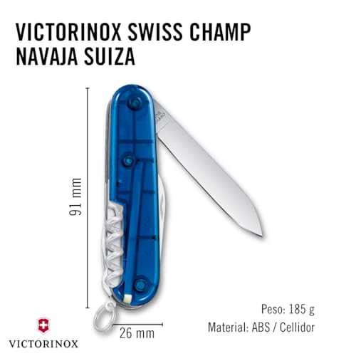 Image of Victorinox Swisschamp Multi-Tool (Sapphire), 91mm | Swiss made stainless steel tool for camping and hiking with pliers, scissors, large blade, and screwdriver.