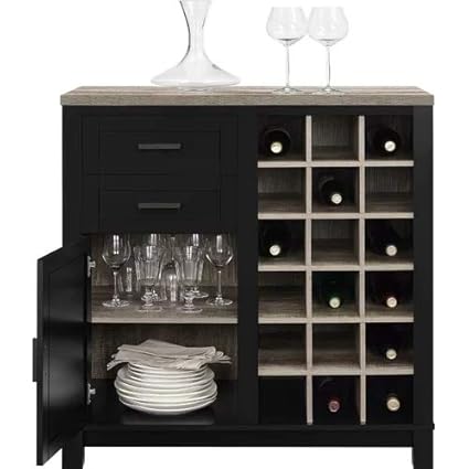 Shilpi Handicraft Wooden Bar Cabinet with Wine Storage (Black)