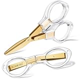 SCAIKTIG 3.8” Folding Travel Scissors Set (2 Pcs), Safety Small Mini Foldable Scissors All Purpos, Clear Acrylic Comfort-Grip Handles, Gold Titanium Coated Blades for Craft, Sewing, Office Desk, Nurse