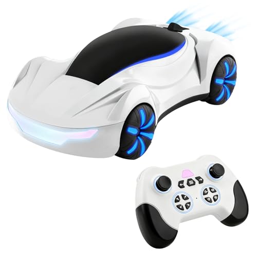 OBEST ラジコン ラジコンカー 子供向け コンセプトカー 電気自動車トイカー 新エネルギー车おもちゃ リモコンカー リモートコントロールドリフトカー LEDライト 音楽 スプレー スタントドリフト 前進 後退 左折 右折 360度回転 小学生 中学生 男の子 誕生日 子どもの日 新年 プレゼント ホワイト