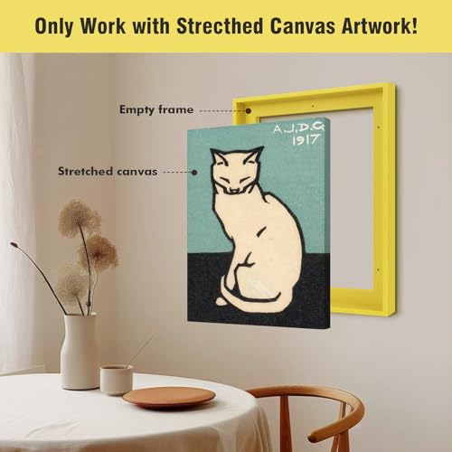 Image of Cute Yellow 8x8 Canvas Floater Frame for Wall Art Prints,0.9 inch Deep | Set of 2,Easy Framing,Floating Frames for Abstract Watercolor Paintings Illustration Landscape Portrait Bedroom Hallway Decor