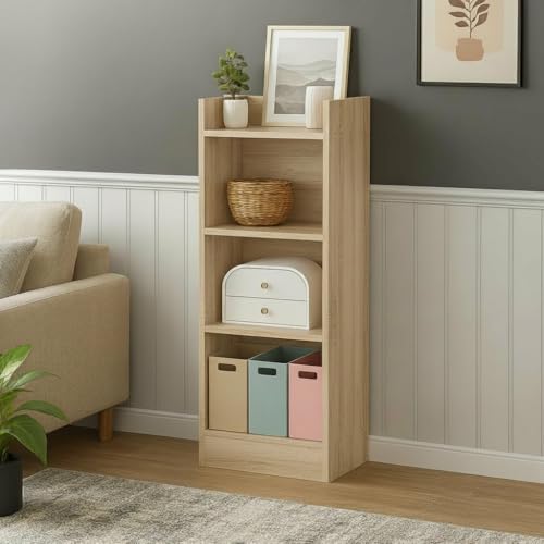 Image of FURLAY Modern Minimalist Wood Ladder Shelf - 4-Tier Open Storage Unit, Space-Saving Organizer for Bathroom, Kitchen, and Living Room (Classic Oak)