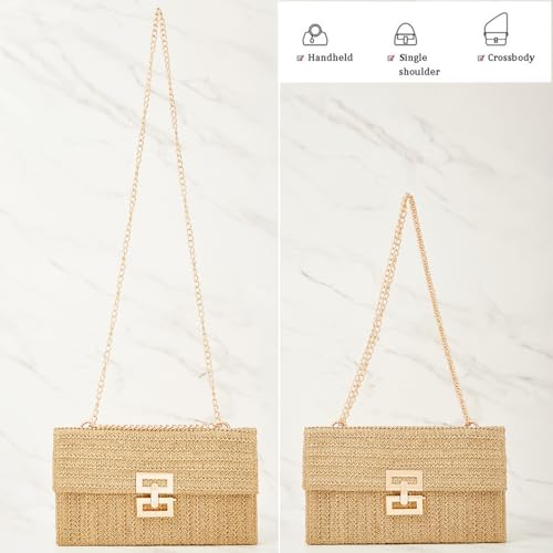 Image of Huralona Women Straw Woven Clutch Purse Pleated Handbag for Summer Beach Vacation Straw Shoulder Crossbody Bag
