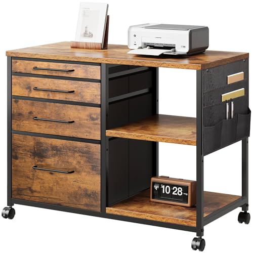 YeTom サイドキャビネット デスクワゴン 布製 袖机 層板付き サイドワゴン 4段 オフィスワゴン A4対応 プリンター台 大容量 キャスター付き デスク下収納 幅750*奥行400*高さ650mm ビンテージ YeTom サイドキャビネット デスクワゴン 布製 袖机 層板付き サイドワゴン 4段 オフィスワゴン A4対応 プリンター台 大容量 キャスター付き デスク下収納 幅750*奥行400*高さ650mm ビンテージ