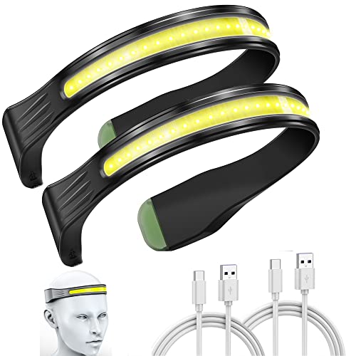 Wsiiroon Led Headlamp Rechargeable 2 Pack - 230° Wide Beam Head Lamp For Forehead Neck With 4 Light Modes, Waterproof Super Bright Cob Head Light Flashlight For Camping Running Hiking Hardhat Reading #TOP20