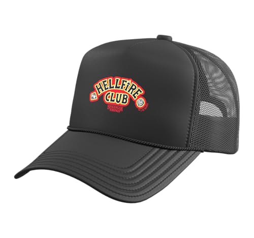 Stranger Things Hellfire Club Officially Licensed Trucker Hat with Adjustable Mesh Back Black