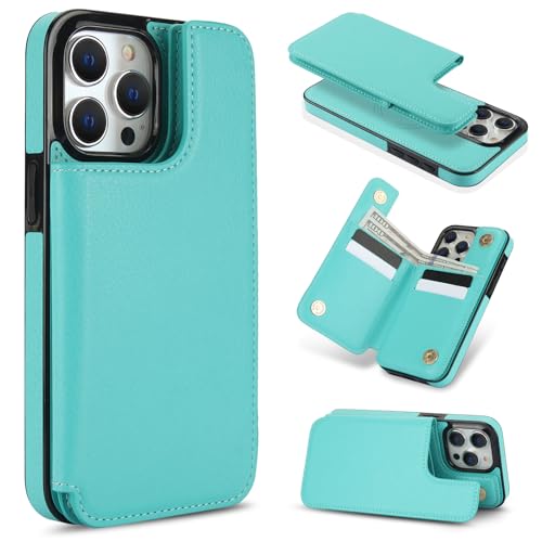 Étui portefeuille iPhone 14 Pro Max vert idéal pour vos déplacements urbains