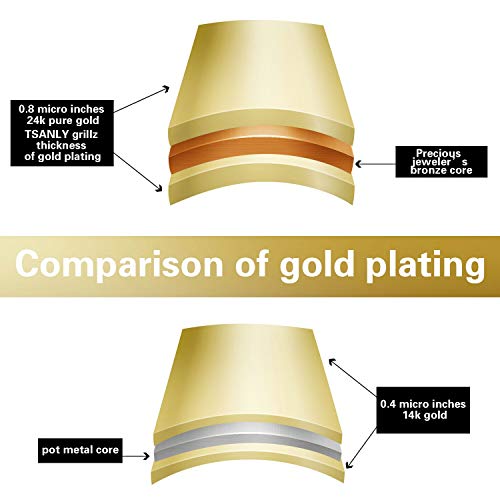 Gold Grillz Teeth Set Best Gift For Son-New Custom Fit 14K Plated Gold Diamonds Grillz - Excellent Cut For All Types Of Teeth–6Pcs Top And Bottom Grill Set - Hip Hop Bling Grillz #TOP4