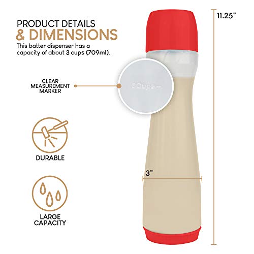 Pancake Batter Dispenser Pen, Easy Squeeze Bottle Baking Drip Proof Silicone Nozzle And Measurement Marker Plastic Condiment Bottles Pancakes, Waffles, Crepes, By Exultimate (Red, 3 Cups) #TOP1