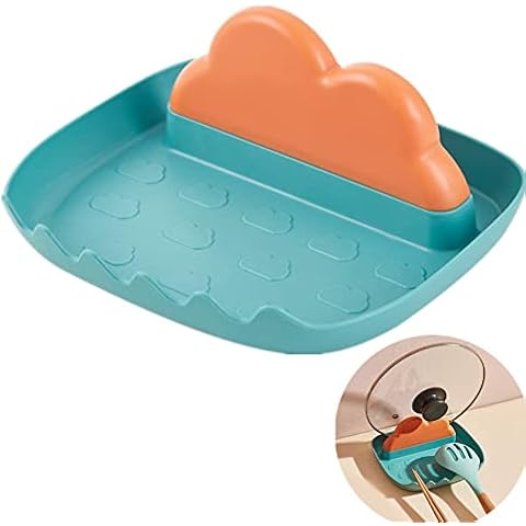 Cooking Spoon Rest with Pot Lid Holder, Kitchen Utensil Rest with Drip Pad, Pot Lid Stand Holder, Countertop Organiser Rack for Ladles, Tongs, Spatula, Flatware Rack, 2-in-1 Pot Lid & Spoon Holder Cover