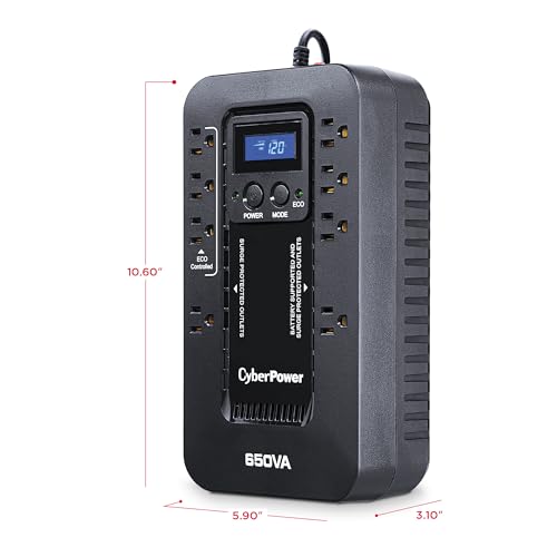 CyberPower EC650LCD Ecologic UPS Battery Backup and Surge Protector | 650VA/390W, 8 Outlets, ECO Mode, Compact, UL Certified - image 5