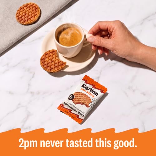 Image of Rip Van Wafels Dutch Caramel Mini Stroopwafels - Low Carb Snacks (3g Net Carbs) - Non GMO Snack - Keto Friendly - Office Snacks - Low Calorie Snack (34 Calories) - Low Sugar (1g) - 64 Pack