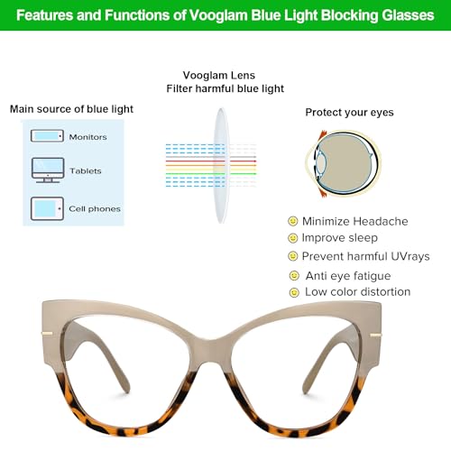 Image of VOOGLAM Oversize Cateye Blue Light Glasses for Women Anti Eyestrain Dry Eyes Computer Phone TV Eyewear Elektra