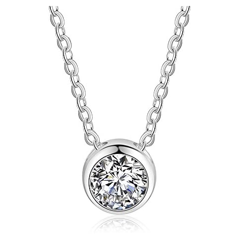 Bo&Pao Women's Necklace 925 Sterling Silver with Round Cubic Zirconia, 18", ajustable Cover