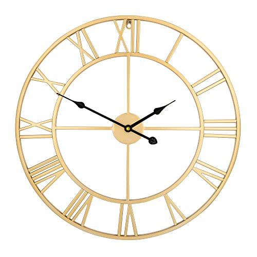 Large Modern Metal Wall Clocks Rustic Round Nearly Silent Little Ticking Battery Operated Gold Roman Numerals Clock For Living Room/Bedroom/Kitchen Wall Decor-60Cm #TOP6