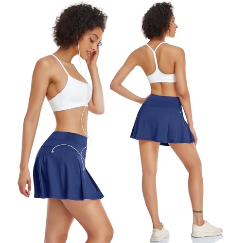 VUTRU Damen Tennisröcke Hohe Taille Tennis Skort mit Taschen Laufröcke Sport Golfrock mit Innenhose