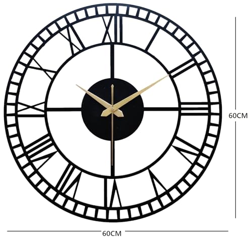 Image of Stylish Metal Analog Wall Clock for Living Room, Bedroom, Office, Kitchen, Home and Hall | Antique Fancy Big Size Modern Wall Watch for Home Decor (Style-3, 60CM)
