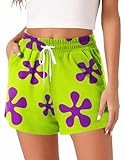 Remimi Womens Halloween Costume Shorts Green Purple Patric Star Pajama Bottoms Drawstring Elastic Waist Sweat Short XL