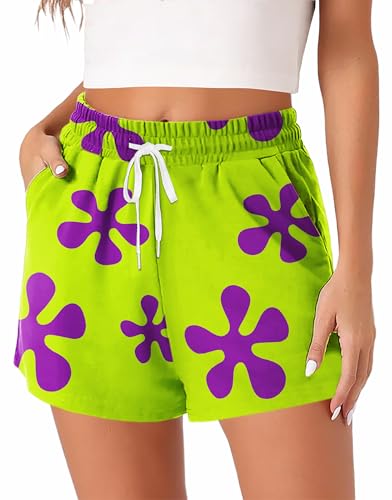 Remimi Womens Halloween Costume Shorts Green Purple Patric Star Pajama Bottoms Drawstring Elastic Waist Sweat Short XL