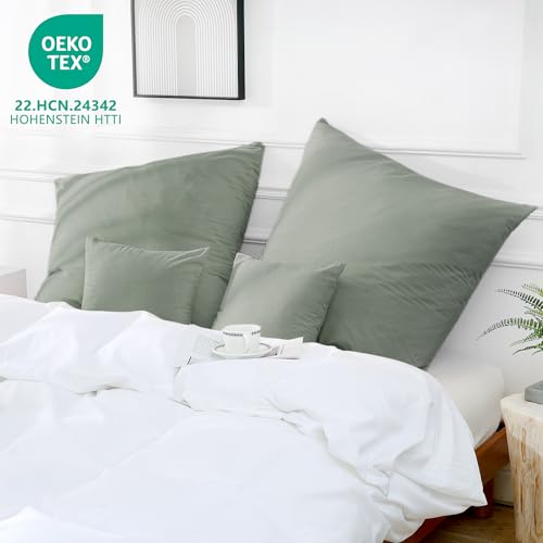 ATsense 2er Set Kissenbezug 80x80 cm - 100% Gewaschene Baumwolle Hypoallergenes Kissenbezüge,Blassgrün Kopfkissenbezug mit Reißverschluss… – Ansicht 2