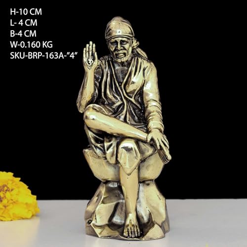 Image of INDICAST Brass 4 inch Sai Baba Statue | Symbol of Faith and Blessings | Sai Baba Murti Hindu God Idol Figurine Perfect for Decoration Puja & Gifting Purpose Sculpture (Weight- 170gm)