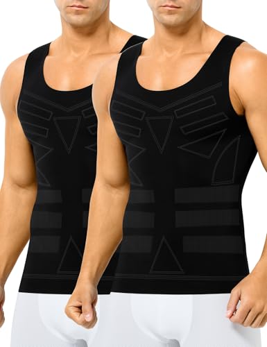 Arjen Kroos Men's Compression Tank Top 2 Pack Seamless Silky Body Shaper Slimming Undershirt
