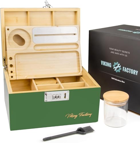 Lockable Storage Box with Combination Lock – Compact Bamboo Wooden Organizer with Tray, Discreet Private Storage for Home (Bin Size :9.5 x 7.1 x 5.3 in)