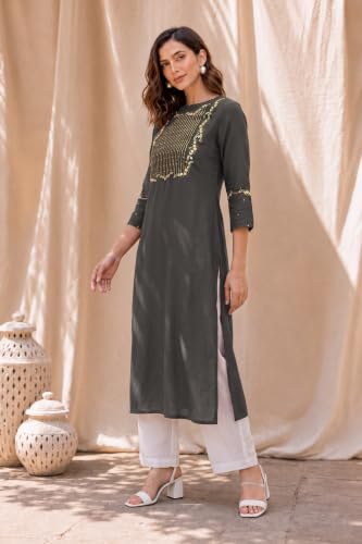 Image of MIRCHI FASHION Women's Straight Fit Rayon Sequins Embroidered and Polka Dots Printed Kurti Only