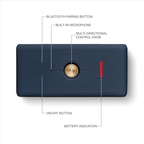 Image of Marshall Emberton III Compact Portable Bluetooth Speaker with 32+ Hours of Playtime, (360 Sound), Dust & Waterproof (IP67) - Midnight Blue.