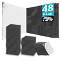JBER Acoustic Foam Panels, 48 Pack 12x12x1 Inch Upgraded Self-Adhesive Soundproof Wall Panels Sound Absorbing Panel Treatment for Home Office Studio - Black