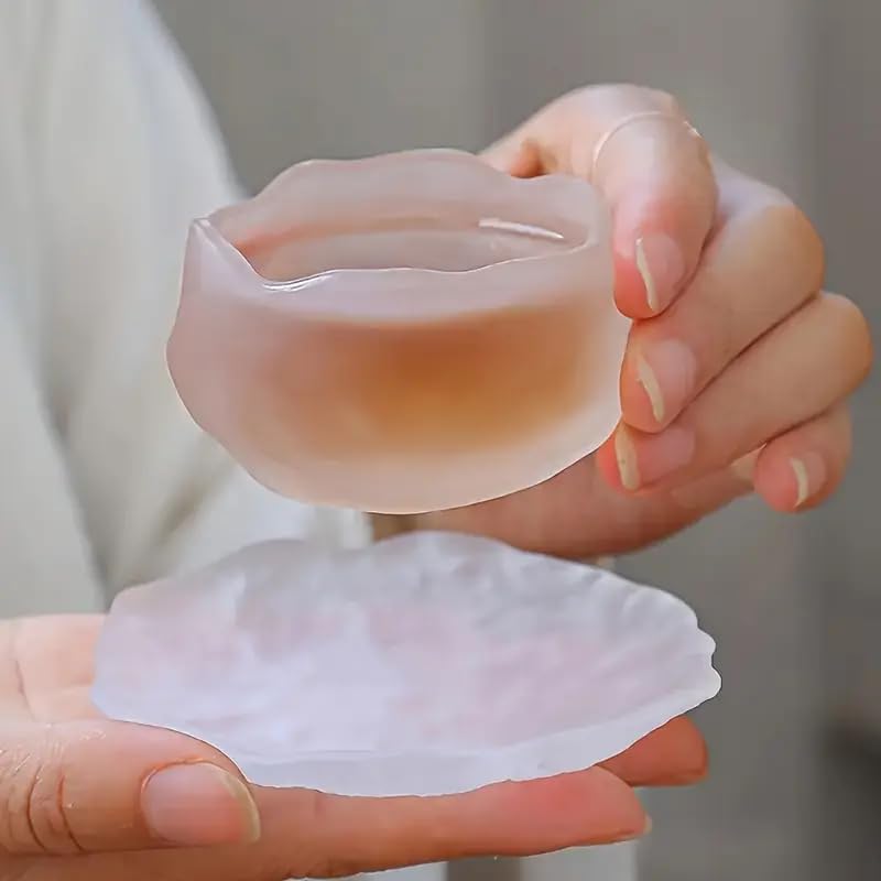 Image of KPNG Glass Tea Cup with Saucers, Coffee Cups for Home use, Household Items, Japanese mini Personal Small Tea Cup, Thickened Glass Cup Set Master (White, Pack of-2)