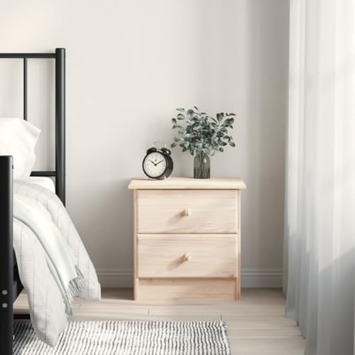 MNISDFL ALTA Table de chevet en pin massif naturel 41 x 35 x 41 cm avec 2 tiroirs, surface non traitée, meuble de chambre à coucher durable, design rustique,...