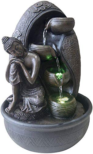 Zen'Light Zimmerbrunnen, Wasserfall, Glas, Statue Buddha, abnehmbar, buntes LED-Licht, große Tischdekoration, Büro, Wohnzimmer, Brunnen, Glücksbringer im geschlossenen Kreislauf, H 40 cm - Krishna Cover