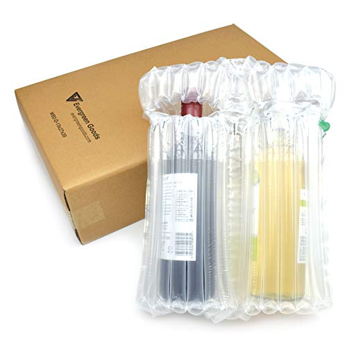 Evergreen Goods 10 Wine & Spirit Bottle Boxes with Inflatable Air Column Cushion Bags | Protective Bottle Bags with Cardboard Boxes for Safe Transportation of Glass Bottles (Box and Bag for 2 Bottles)