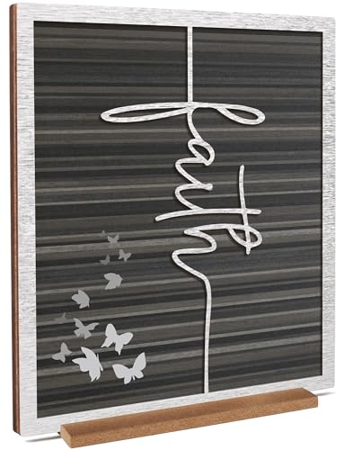 ARTINAEL Christian Gifts for Women Faith, Wood Jesus Art Decor Signs & Plaques for Entryway Table Desk Shelf Tiered Tray, Inspirational Butterfly Design Motivational Gift for Home Office Farmhouse